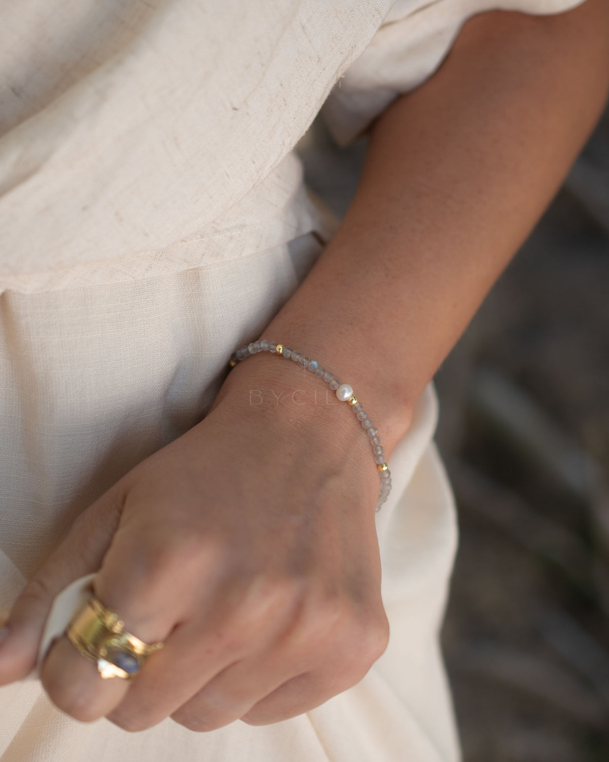 Jess Bracelet * Labradorite & Fresh Water Pearl * Gold Plated or Sterling Silver 925 * BJB068
