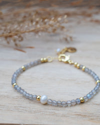 Jess Bracelet * Labradorite & Fresh Water Pearl * Gold Plated or Sterling Silver 925 * BJB068