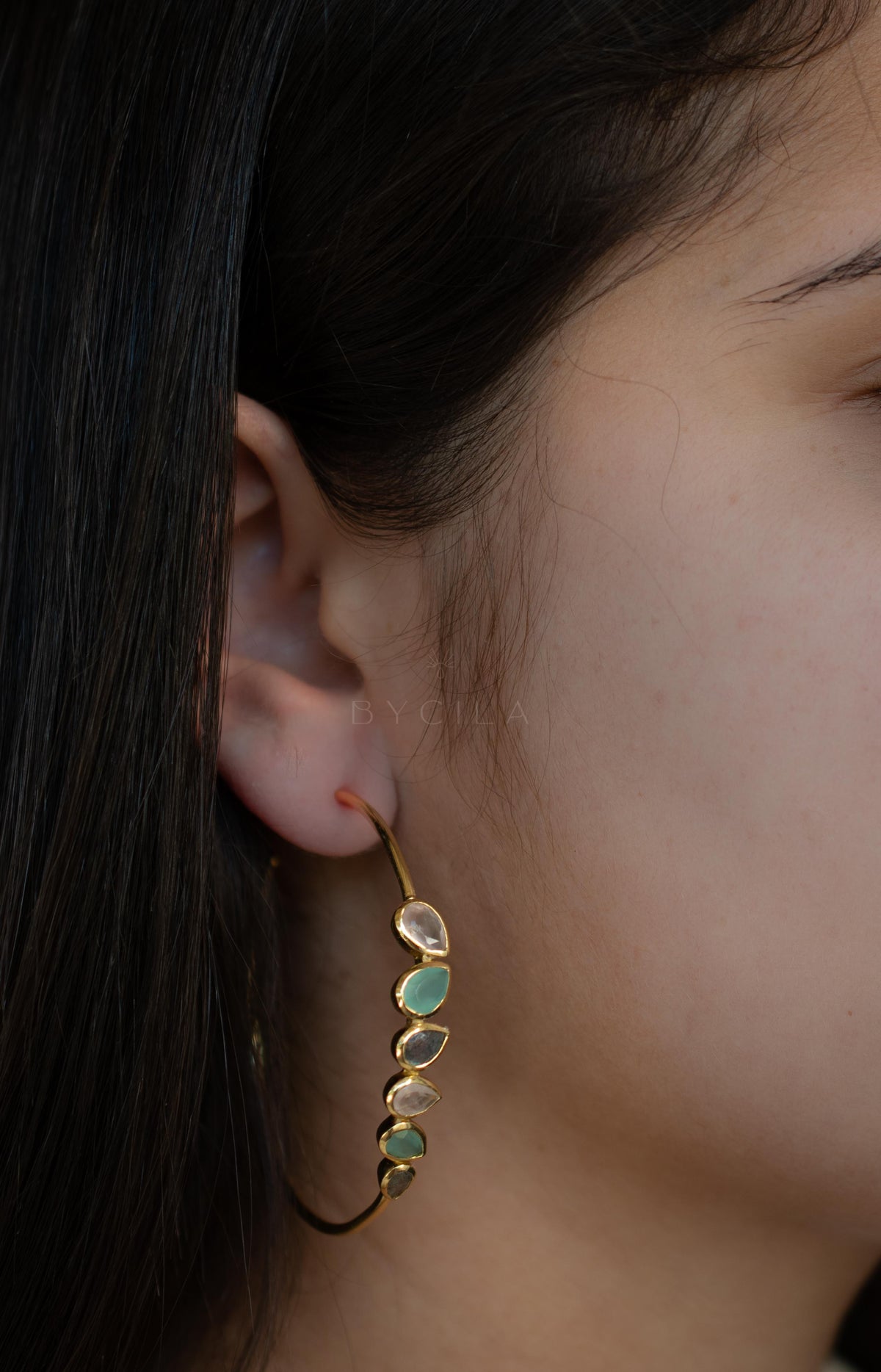 Nati Earrings * Labradorite, Aqua Chalcedony and Rose Quartz * Gold Plated 18k * BJE115