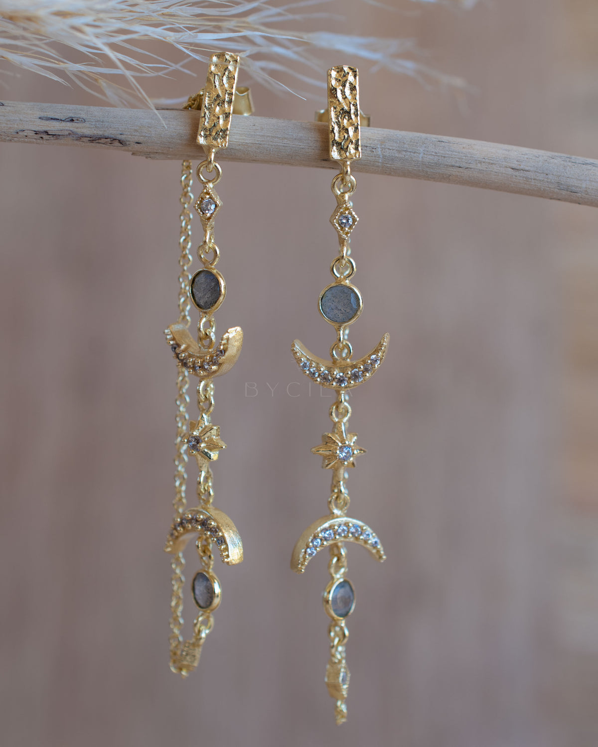 Blair Earrings * Labradorite & Cubic Zirconia * Gold Plated 18k * BJE226