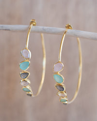 Nati Earrings * Labradorite, Aqua Chalcedony and Rose Quartz * Gold Plated 18k * BJE115