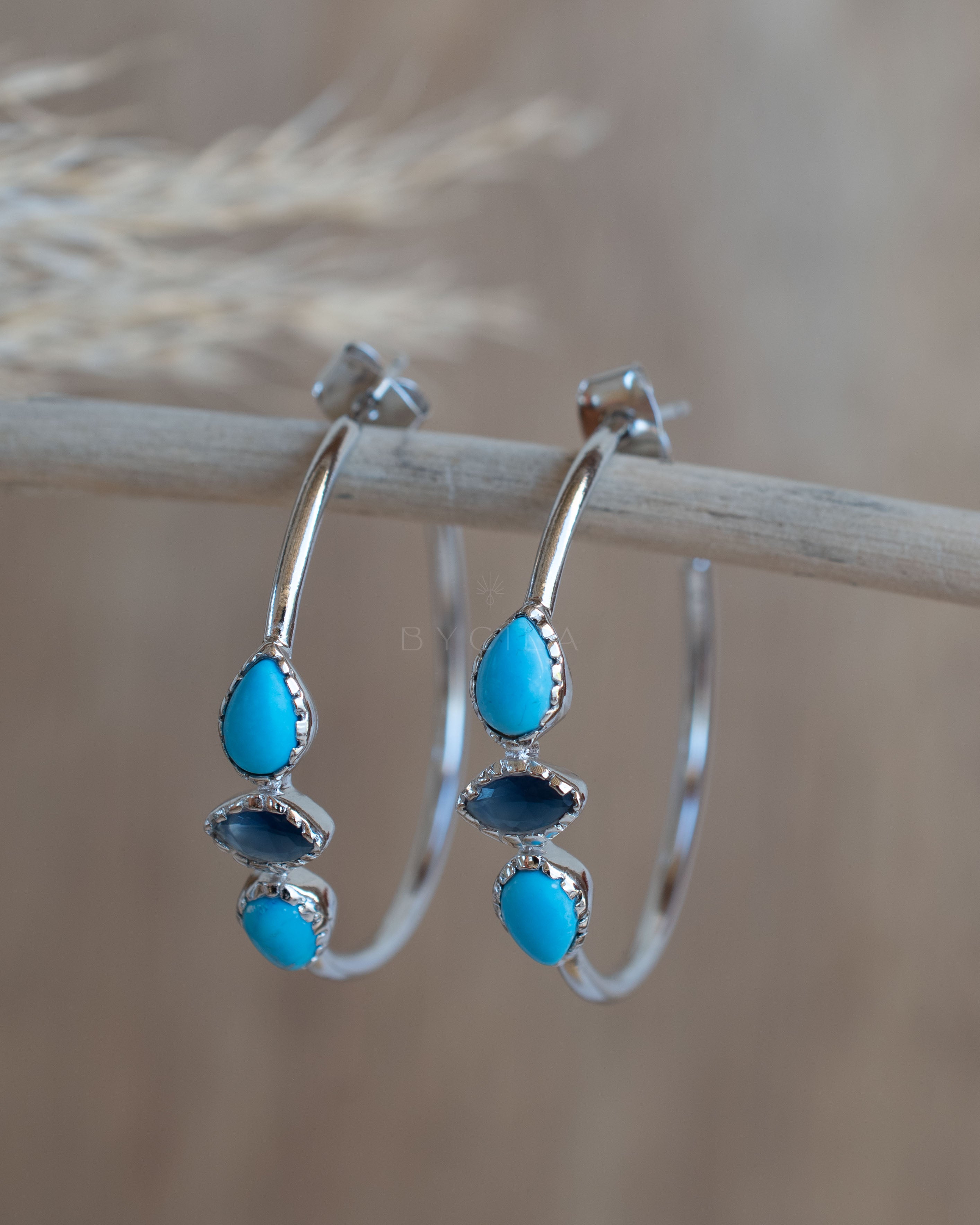 Silver turquoise hoop earrings on sale