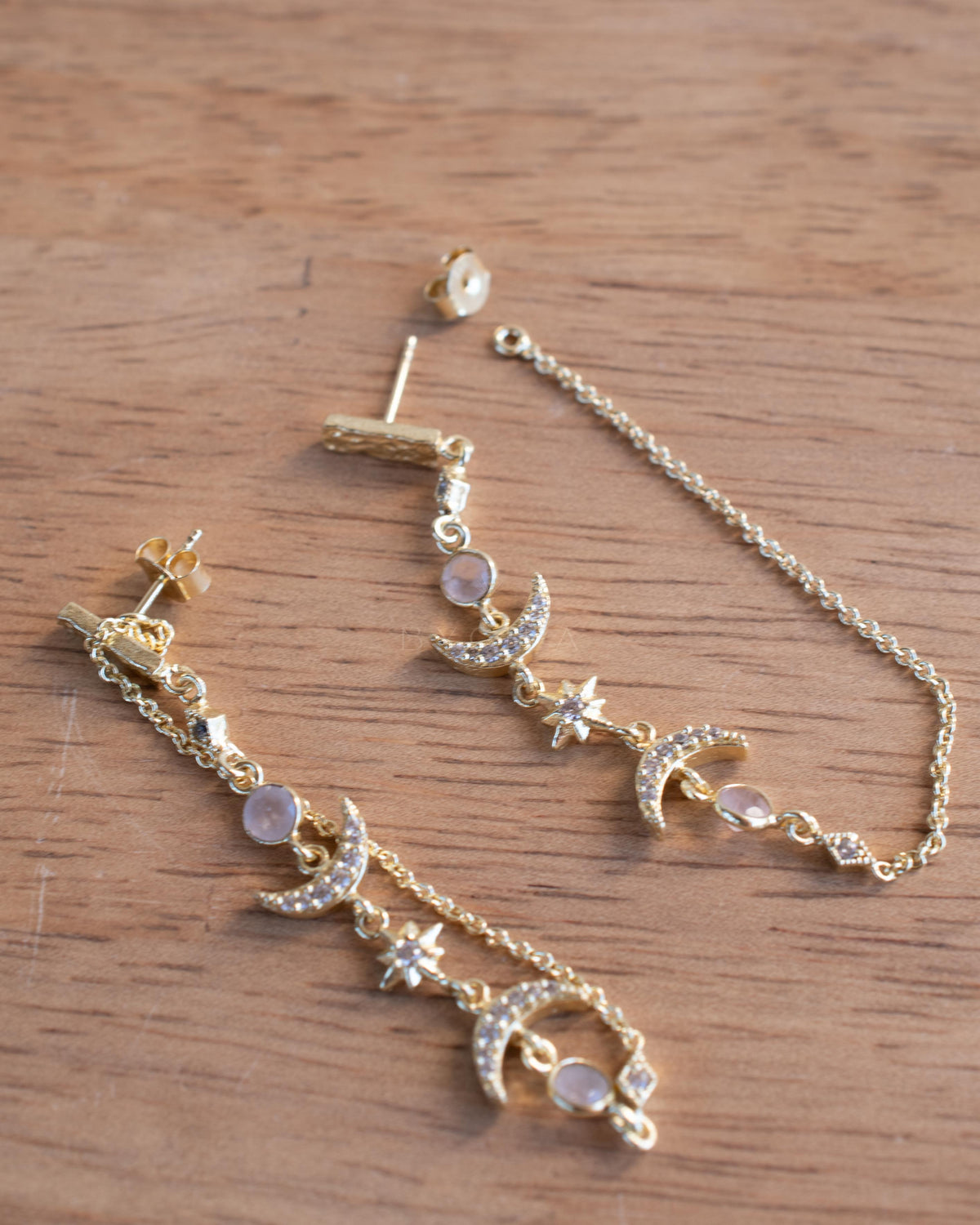 Blair Earrings * Rose Quartz & Zirconia * Gold Plated 18k * BJE227