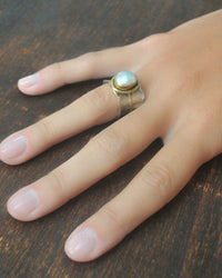 Pearl Ring * Sterling Silver Ring * Silver Bronze Ring * Wide Ring * Handmade ring * Wave band ring * BJR287