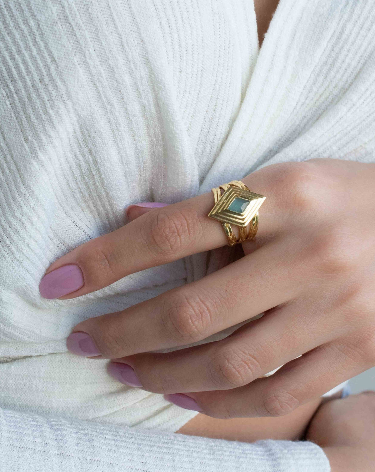 Gold Plated 18k Aqua Chalcedony * Gemstone Ring * Handmade * Statement * Natural * Organic*Gift for her*Jewelry*Bycila*May Birthstone*BJR302