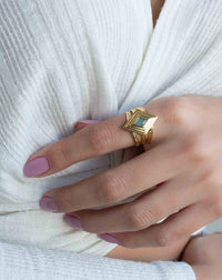 Gold Plated 18k Aqua Chalcedony * Gemstone Ring * Handmade * Statement * Natural * Organic*Gift for her*Jewelry*Bycila*May Birthstone*BJR302