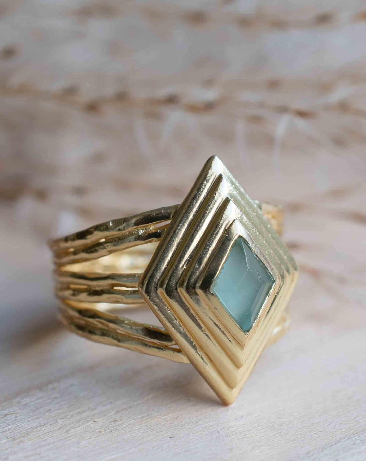 Gold Plated 18k Aqua Chalcedony * Gemstone Ring * Handmade * Statement * Natural * Organic*Gift for her*Jewelry*Bycila*May Birthstone*BJR302