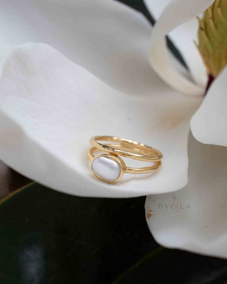 Fresh Water Pearl Ring * Gold Plated Ring * Statement Ring *Gemstone Ring * Wedding Ring * Geometric * BJR327
