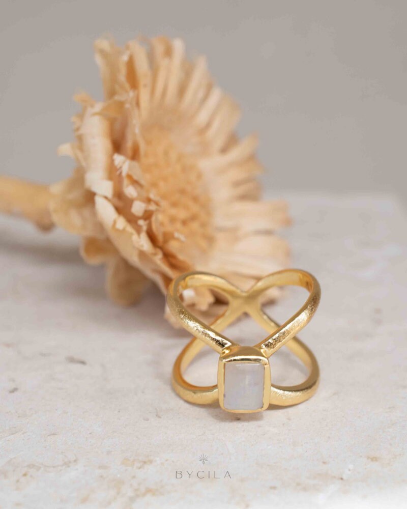Moonstone Gold Plated Ring * Statement Ring * Gemstone Ring * Rainbow Moonstone * Gold Ring * BJR318