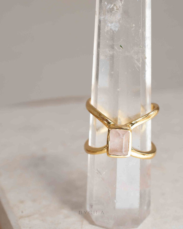 Rose Quartz Ring * 18k Gold Plated Ring * Statement Ring * Gemstone Ring * Pink * Bridal Ring * Wedding Ring *Organic Ring * Natural *BJR316