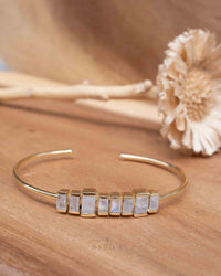 Moonstone Bangle Bracelet * Gold Plated * Gemstone * Gypsy * Hippie * Adjustable * Statement * Stacking * Layering * BJB047