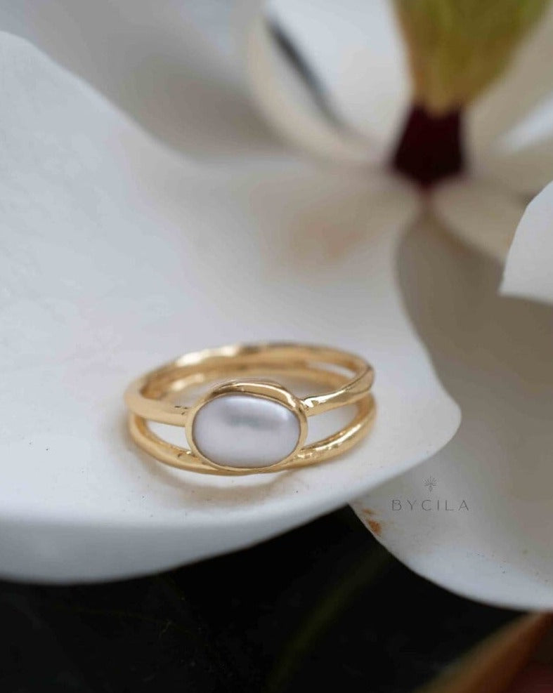 Ezra Ring * Fresh Water Pearl * Gold Plated * BJR327 * Bycila