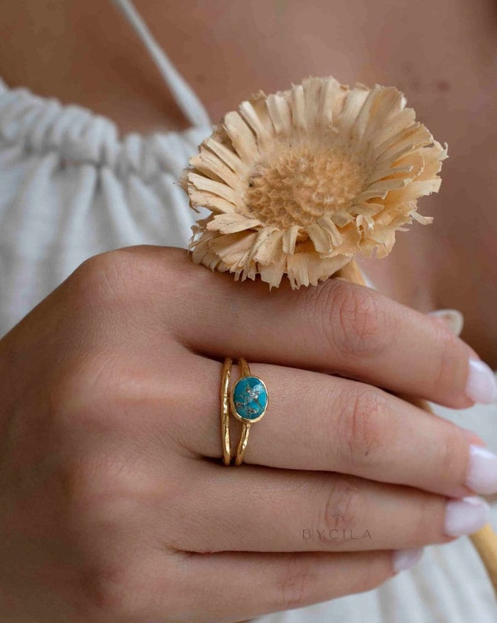 Turquoise Gold Plated Ring *Gold Ring *Statement Ring *Gemstone *Copper Turquoise Ring* Natural *Organic Ring * Ocean* Blue Ring *BJR326