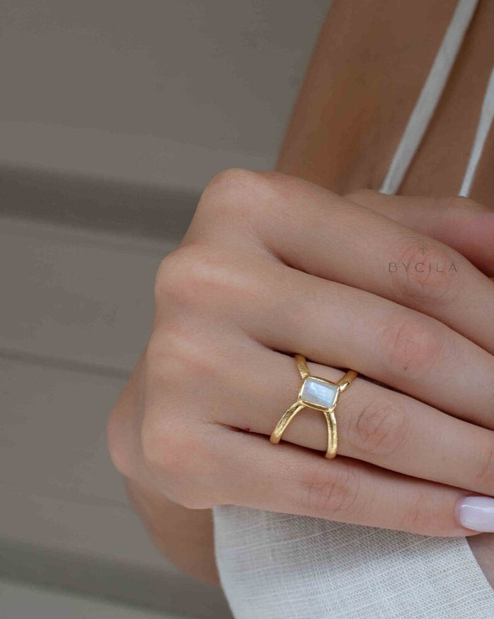 Moonstone Gold Plated Ring * Statement Ring * Gemstone Ring * Rainbow Moonstone * Gold Ring * BJR318