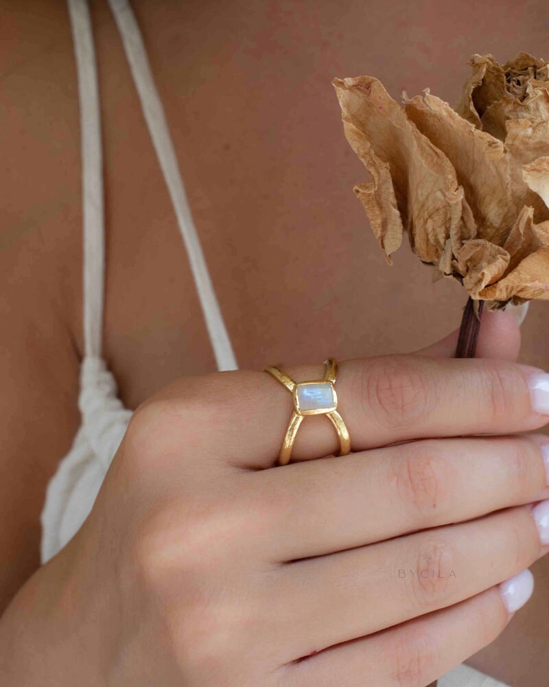 Moonstone Gold Plated Ring * Statement Ring * Gemstone Ring * Rainbow Moonstone * Gold Ring * BJR318