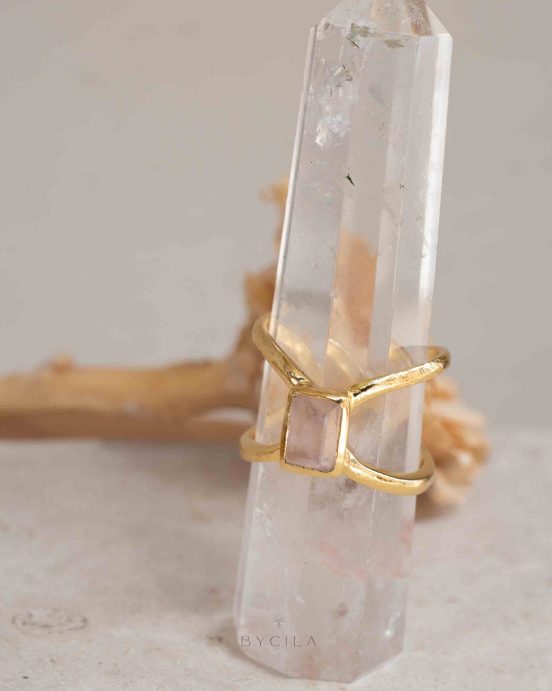 Rose Quartz Ring * 18k Gold Plated Ring * Statement Ring * Gemstone Ring * Pink * Bridal Ring * Wedding Ring *Organic Ring * Natural *BJR316