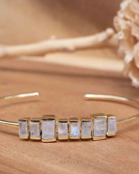 Moonstone Bangle Bracelet * Gold Plated * Gemstone * Gypsy * Hippie * Adjustable * Statement * Stacking * Layering * BJB047