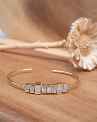 Moonstone Bangle Bracelet * Gold Plated * Gemstone * Gypsy * Hippie * Adjustable * Statement * Stacking * Layering * BJB047
