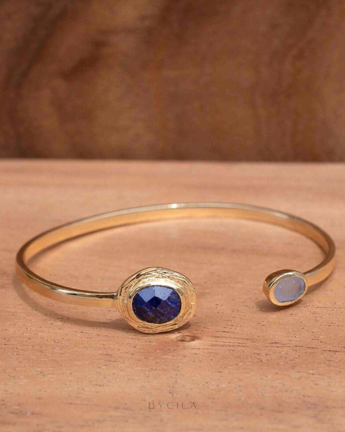 Sapphire hydro & Light Blue Jade Bangle Bracelet * Gold Plated * Gemstone * Adjustable *Statement * delicate * Minimalist * BJB050 *