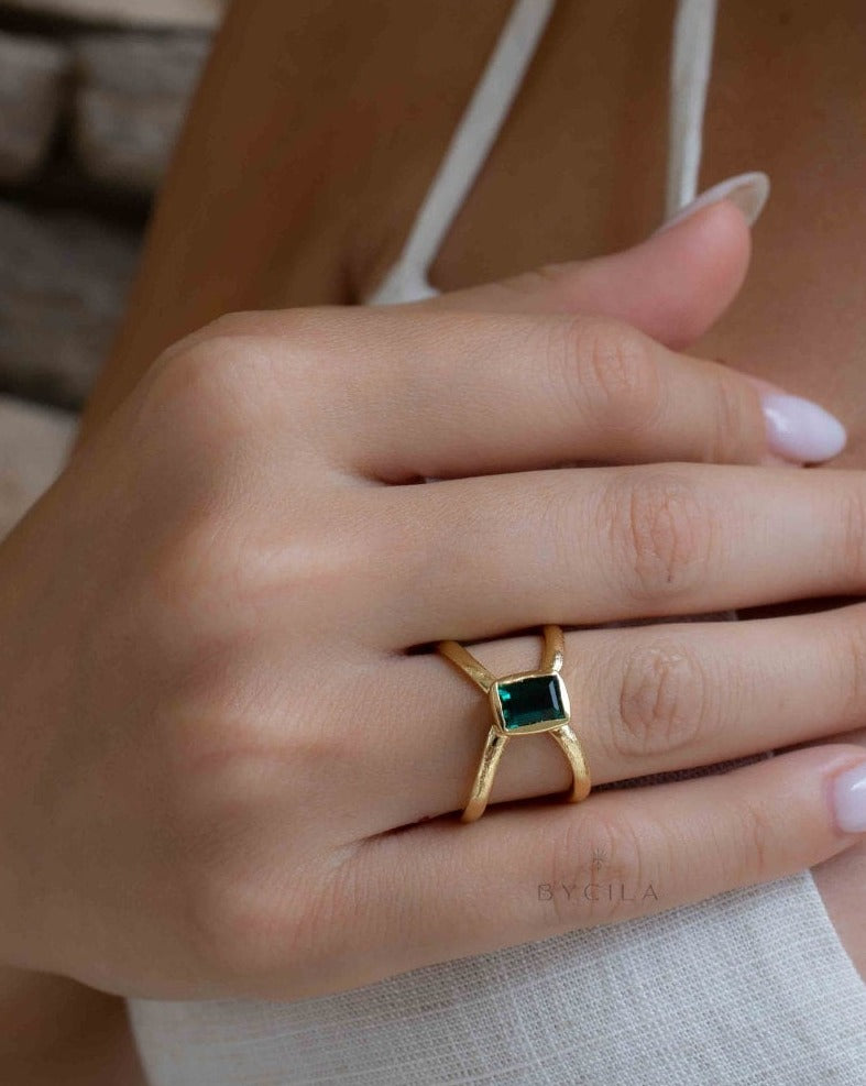 Monique Ring * Green Tourmaline hydro * 18k Gold Plated Ring * BJR317