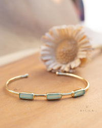 Aqua Chalcedony Bohemian Bangle Bracelet * Gold Plated * Gemstone * Gypsy * Adjustable * Statement * Stacking * Layering *BJB055