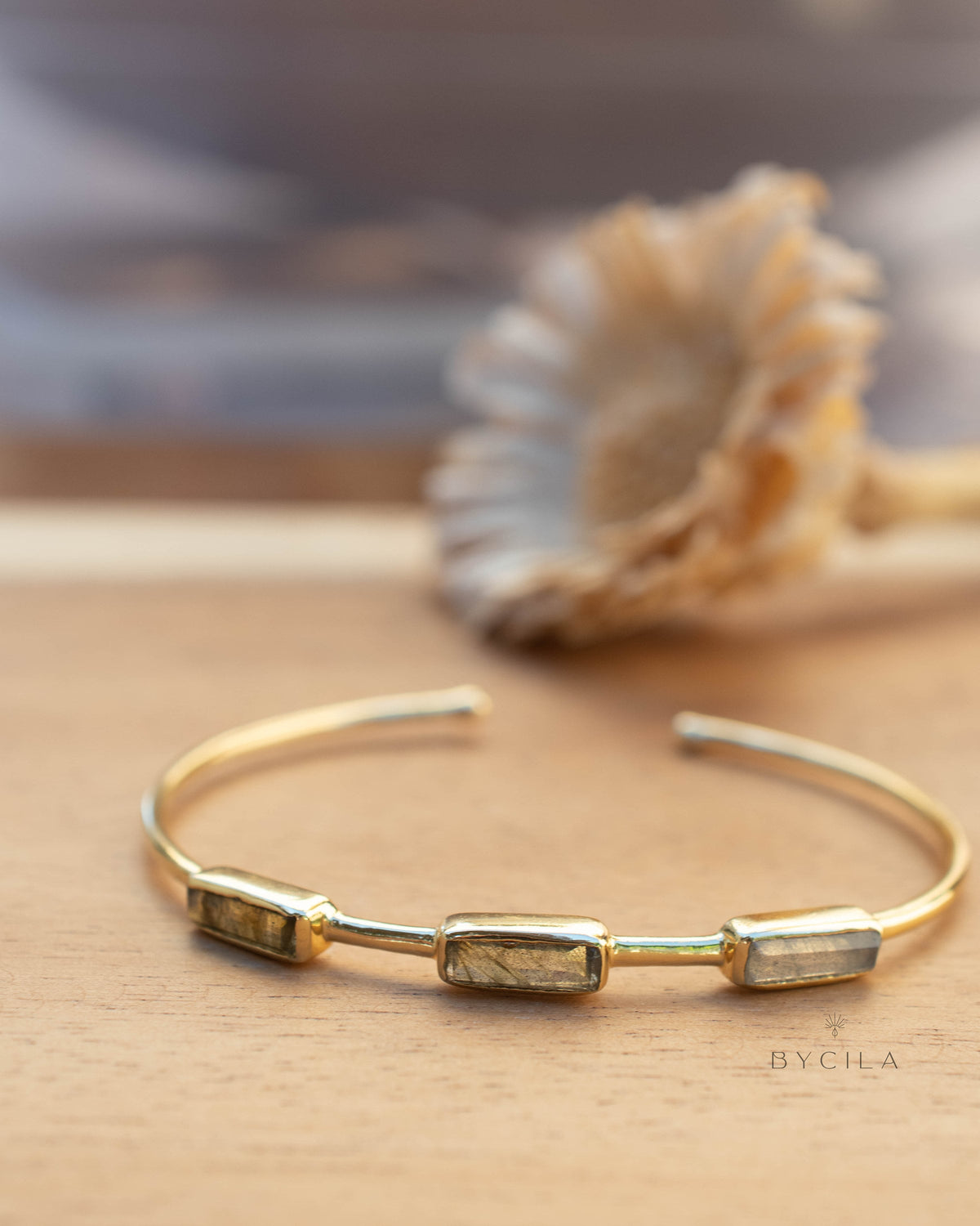 Labradorite Bangle Bracelet *Gold Plated 18k* Gemstone* Gypsy *Hippie * Adjustable * Statement * Stacking * Layering * BJB052