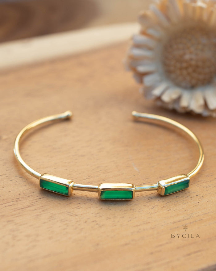 Green Onyx Bohemian Bangle Bracelet * Gold Plated * Gemstone * Gypsy * Adjustable * Statement * Stacking * Layering *BJB053