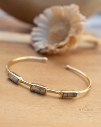 Labradorite Bangle Bracelet *Gold Plated 18k* Gemstone* Gypsy *Hippie * Adjustable * Statement * Stacking * Layering * BJB052