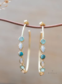 Aqua Chalcedony, Pearl and Copper turquoise Hoop Gold Plated 18k * BJE248