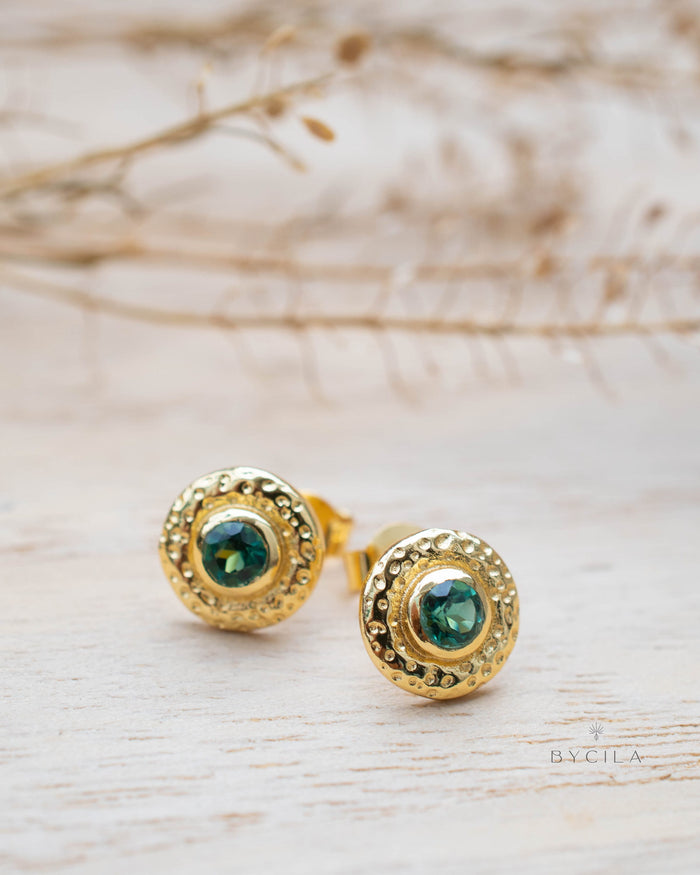 Green Tourmaline hydro Stud Earrings Gold Plated 18k * Gemstone * Earrings * Handmade * Boho * Modern * BJE251