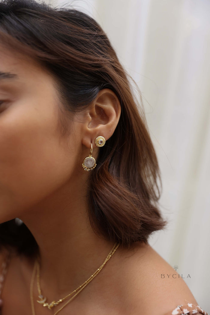 Clear Quartz Stud Earrings Gold Plated 18k * Gemstone * Earrings * Handmade * Boho * Modern * BJE254