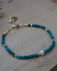 Turquoise & Pearl Bead Bracelet * Gold Plated or Sterling Silver 925* Handmade * Layered * Gemstone * Birthstone * Gift for Her *BJB066