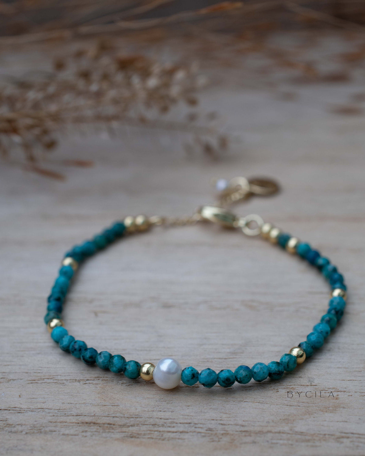 Turquoise & Pearl Bead Bracelet * Gold Plated or Sterling Silver 925* Handmade * Layered * Gemstone * Birthstone * Gift for Her *BJB066