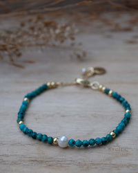 Turquoise & Pearl Bead Bracelet * Gold Plated or Sterling Silver 925* Handmade * Layered * Gemstone * Birthstone * Gift for Her *BJB066