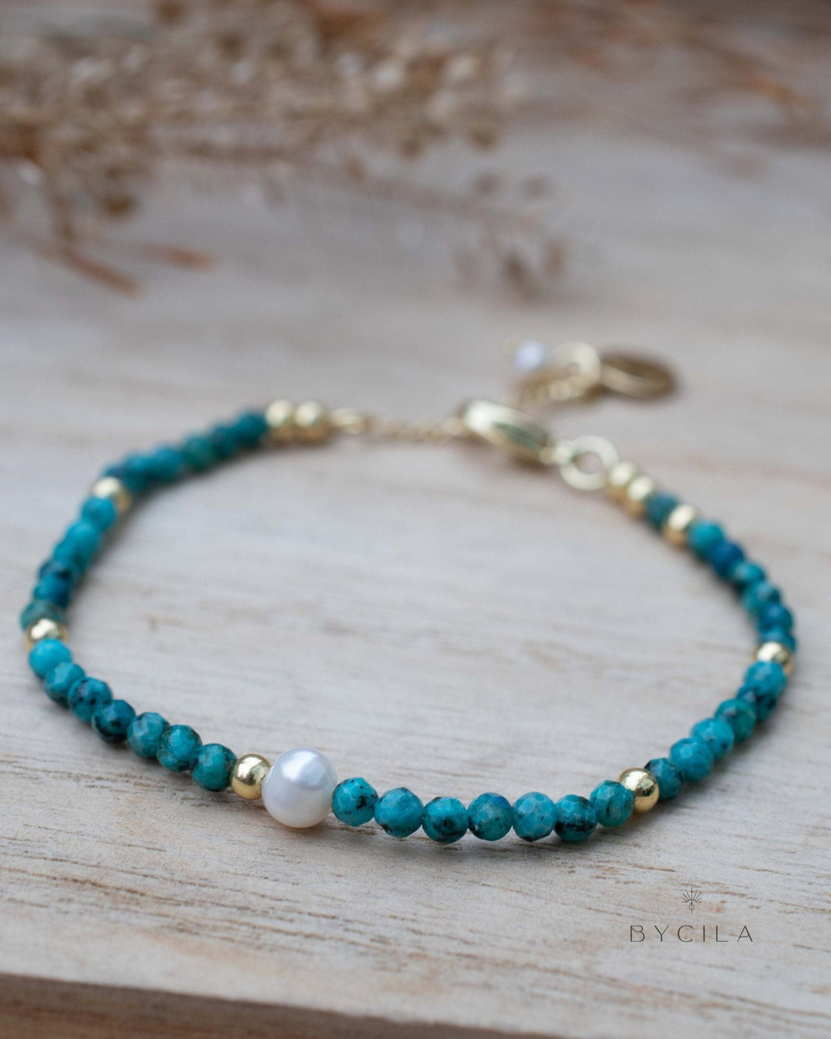 Turquoise & Pearl Bead Bracelet * Gold Plated or Sterling Silver 925* Handmade * Layered * Gemstone * Birthstone * Gift for Her *BJB066