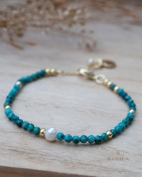 Turquoise & Pearl Bead Bracelet * Gold Plated or Sterling Silver 925* Handmade * Layered * Gemstone * Birthstone * Gift for Her *BJB066