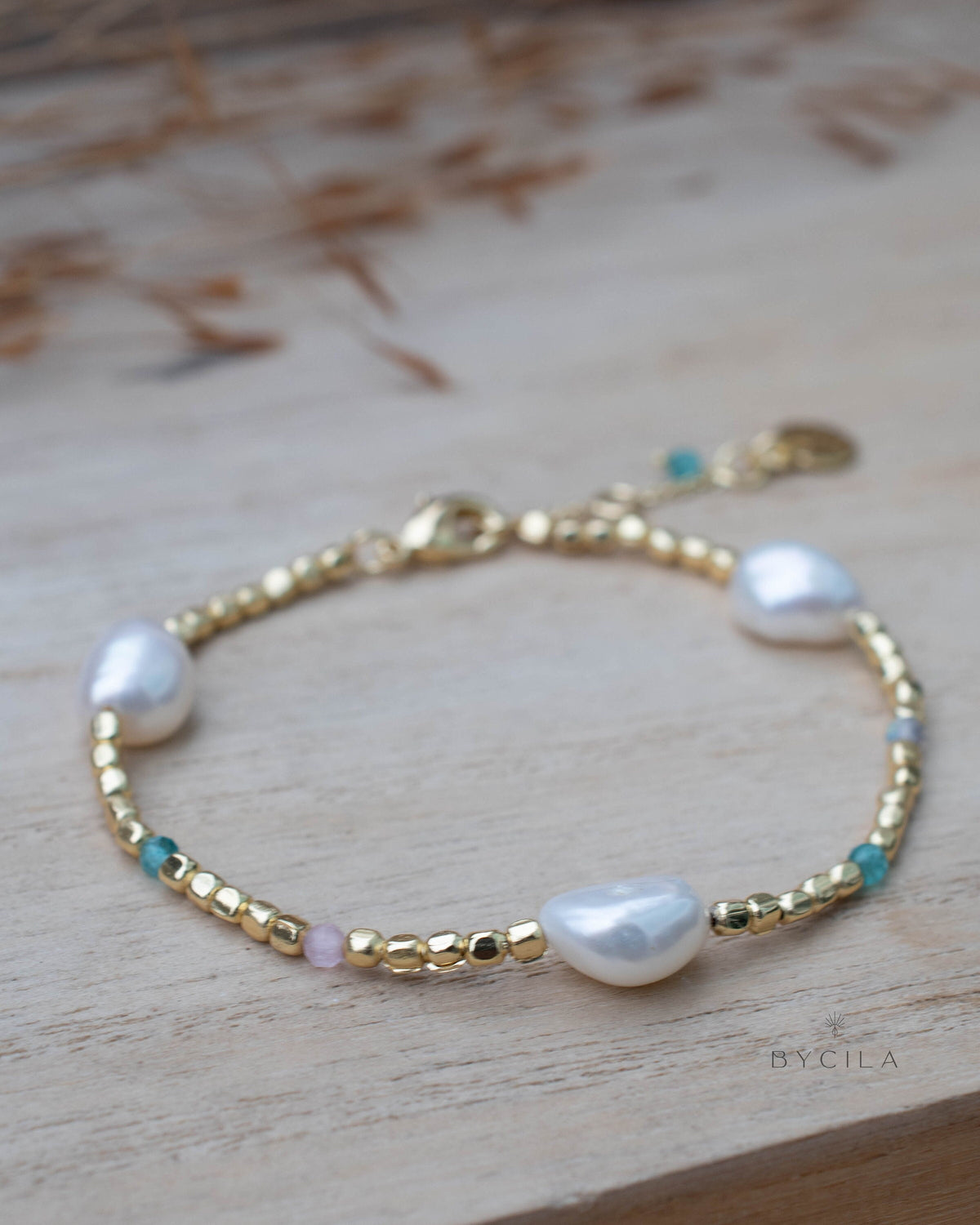 Labradorite, Aqua Chalcedony and Rose Quartz Beads and Pearl Bracelet * 18k Gold Plated Beads *Handmade *Layered *Gemstone * Elegant *BJB077