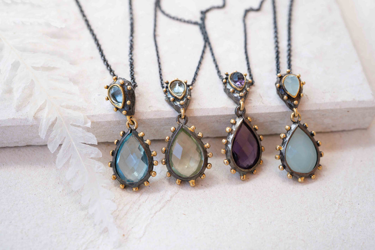 Sonye Necklace* Blue topaz hydro, Peridot hydro, Amethyst hydro, Aqua Chalcedony hydro * Sterling Silver 925 *SBJN005
