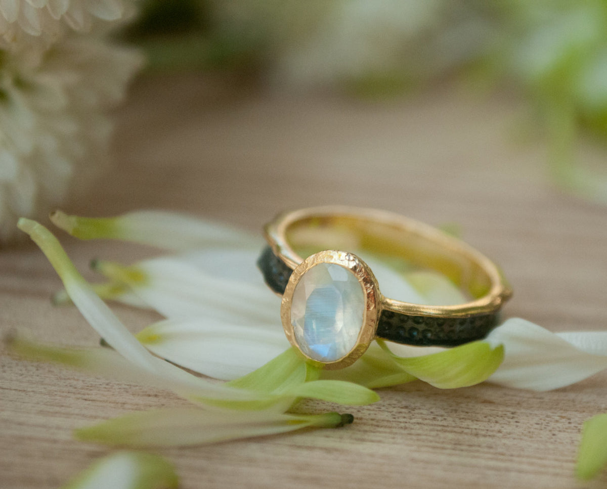 Moonstone Ring * Aqua * Statement Ring *Mix Metals Ring *Gold Ring * Boho * Jewelry * Bycila * Bohemian * BJR045