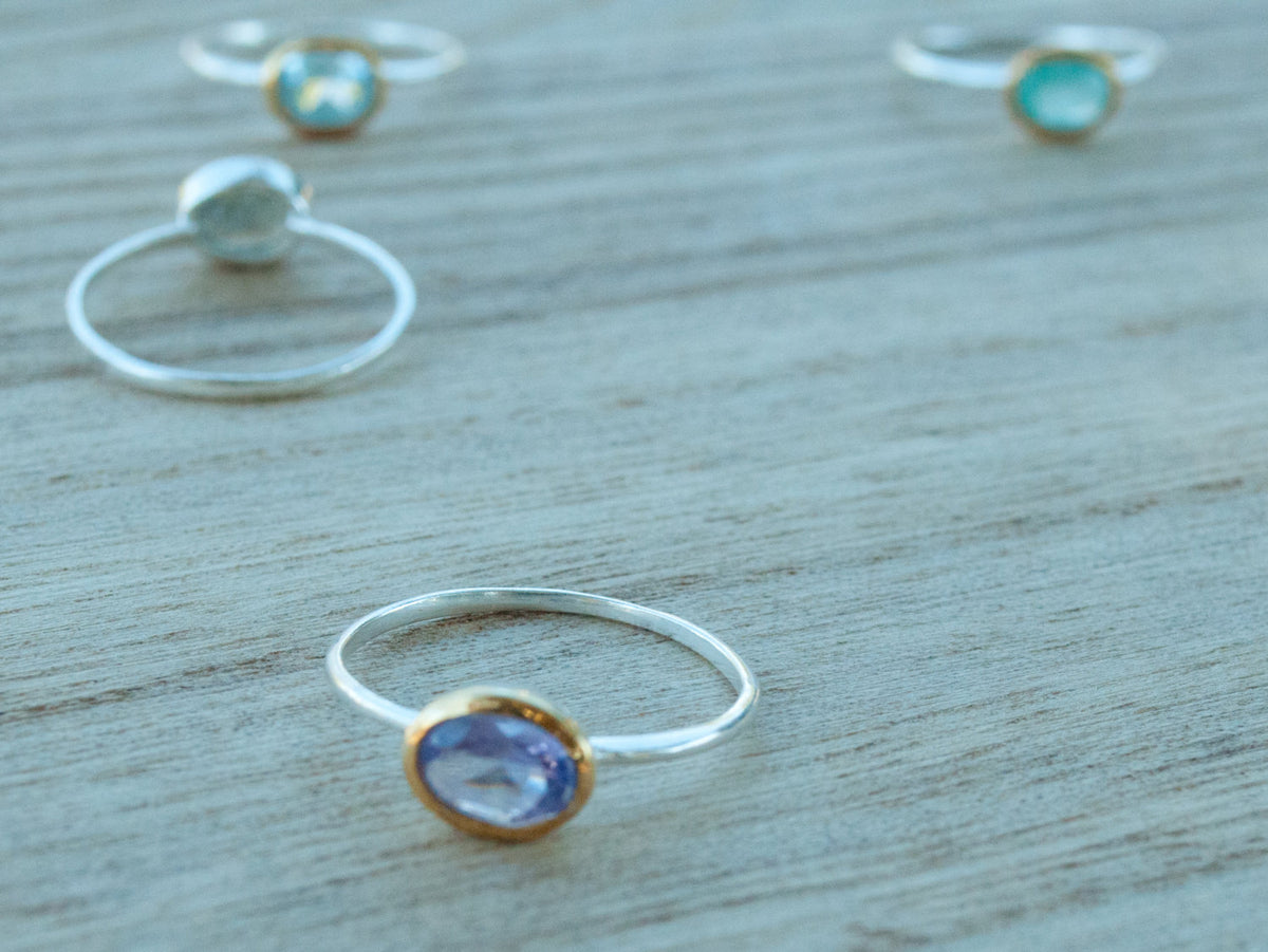 Gemstone Ring * Silver Ring * Blue Topaz * Teal Chalcedony * Moonstone * Amethyst * Labradorite * Stackable * Aqua * Rose Quartz * BJR080