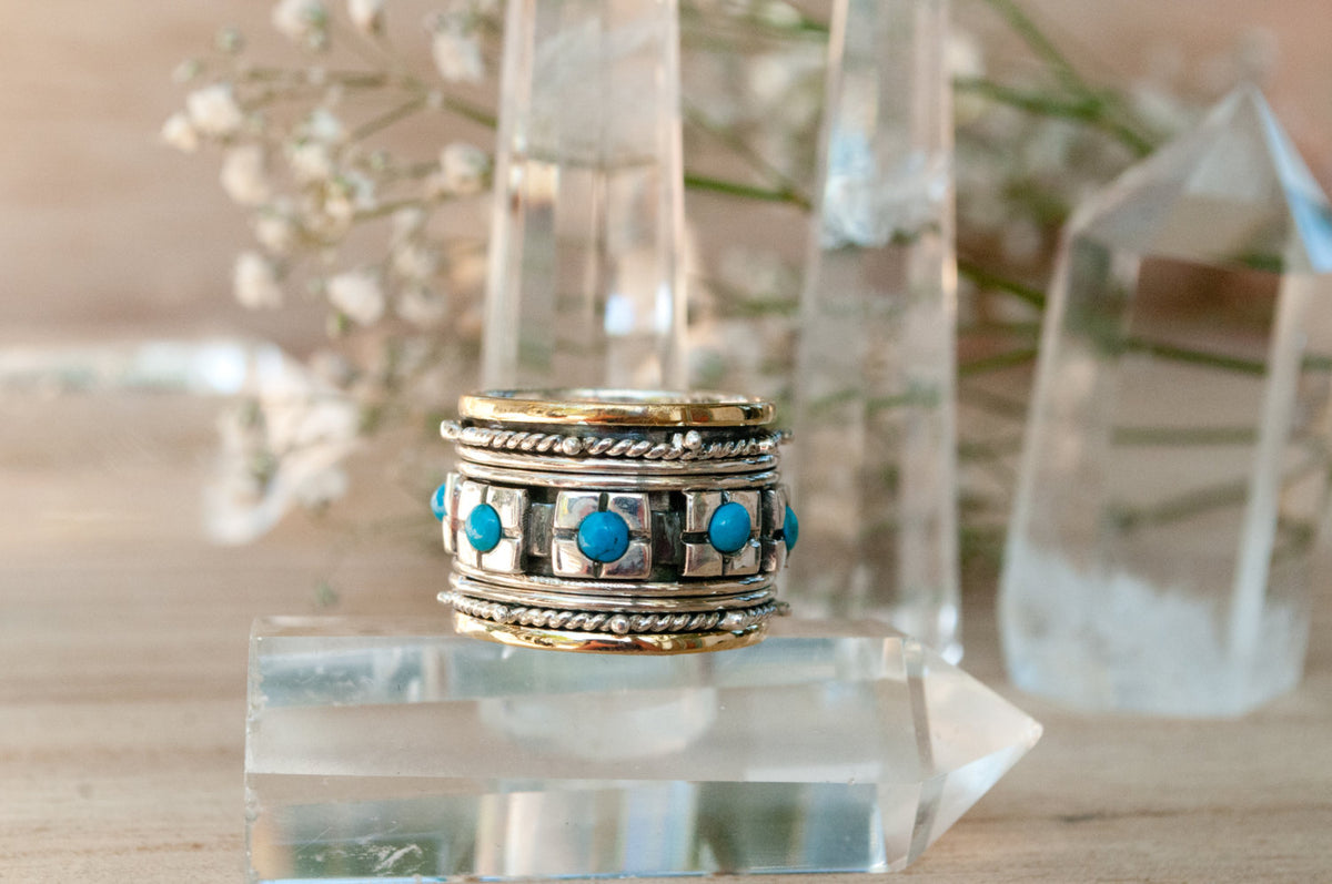 Turquoise Ring * Meditation * Spinner * Spinning * Anxiety Ring * Worry * Boho * Spin Ring * Statement * Large Band * Sterling Silver BJS001
