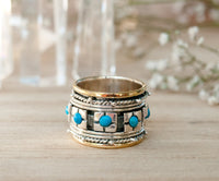 Turquoise Ring * Meditation * Spinner * Spinning * Anxiety Ring * Worry * Boho * Spin Ring * Statement * Large Band * Sterling Silver BJS001