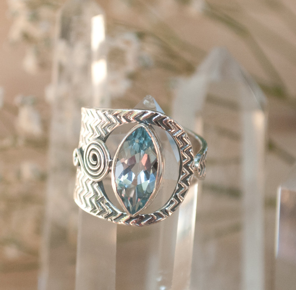 Blue Topaz Ring * Gemstone * Handmade * Bridal * Wedding * Sterling Silver * Jewelry * Bycila * Blue * Boho * Statement BJR227