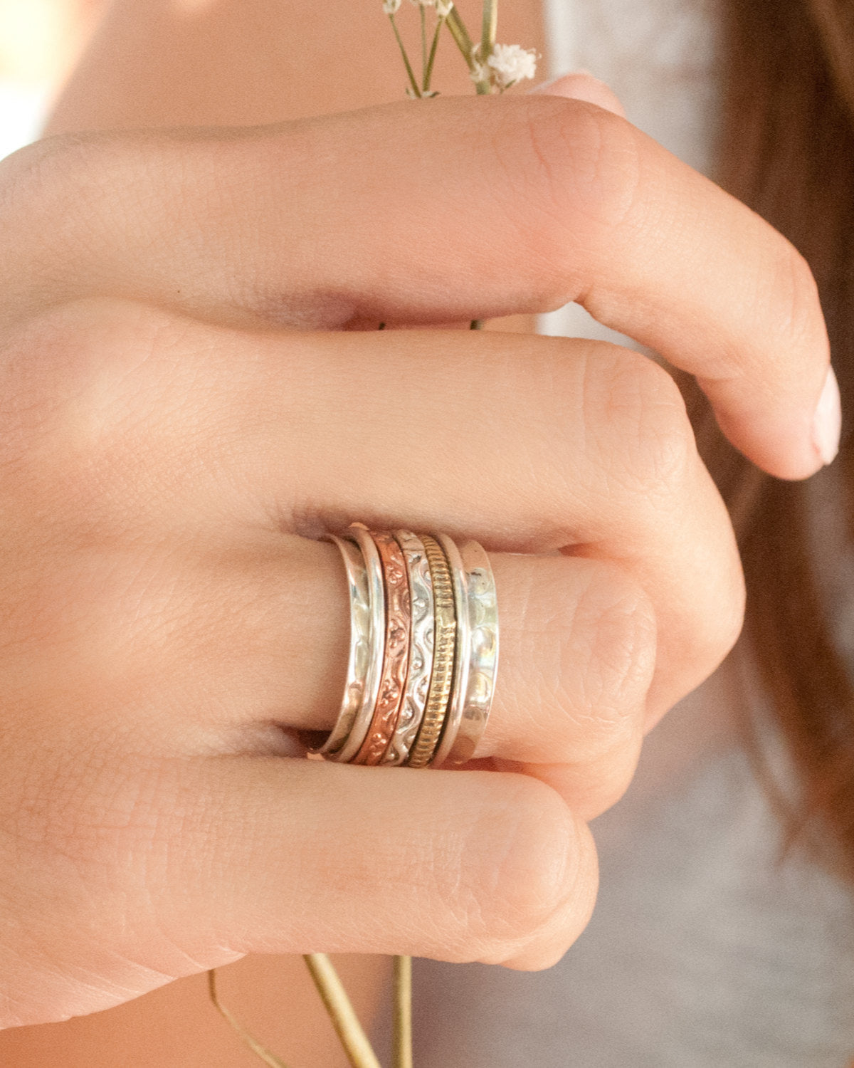 Spinner Ring * Meditation * Spinning * Spin * Anxiety * Anti Stress * Sterling Silver * Copper * Bronze * Jewelry *Hammered * Concave BJS007