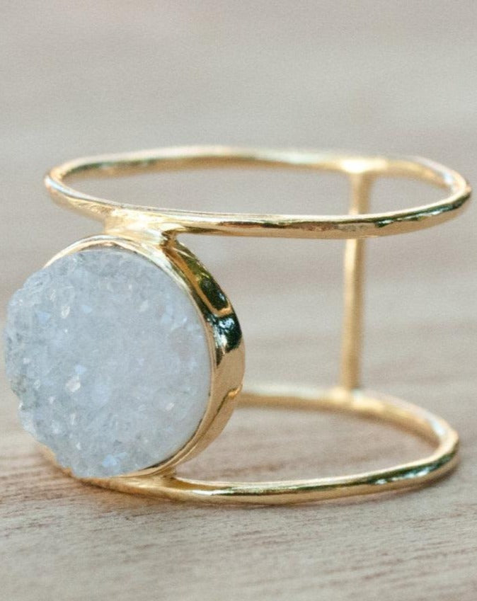 Druzy Ring * Gold Ring * Statement Ring *Gemstone Ring * White Druzy Ring *Gold Crystal* Natural Druzy *Large Gemstone *Organic Ring*BJR016