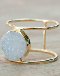 Druzy Ring * Gold Ring * Statement Ring *Gemstone Ring * White Druzy Ring *Gold Crystal* Natural Druzy *Large Gemstone *Organic Ring*BJR016