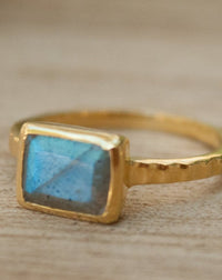 Labradorite, Black Diamond and Plain Band Rings * Gold Ring * Gold Labradorite Ring * Gold Vermeil * Gemstones Ring * BJR184A