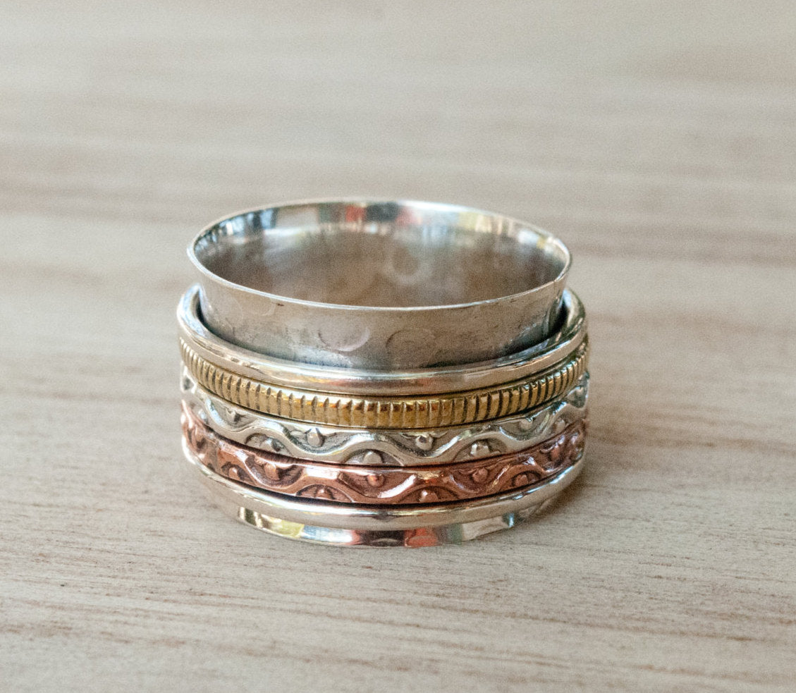 Spinner Ring * Meditation * Spinning * Spin * Anxiety * Anti Stress * Sterling Silver * Copper * Bronze * Jewelry *Hammered * Concave BJS007