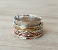 Spinner Ring * Meditation * Spinning * Spin * Anxiety * Anti Stress * Sterling Silver * Copper * Bronze * Jewelry *Hammered * Concave BJS007