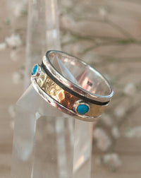 Turquoise Ring * Meditation * Spinner * Spinning * Anxiety * Hammered * Worry * Boho * Spin * Statement * Thin Band * Sterling Silver BJS009